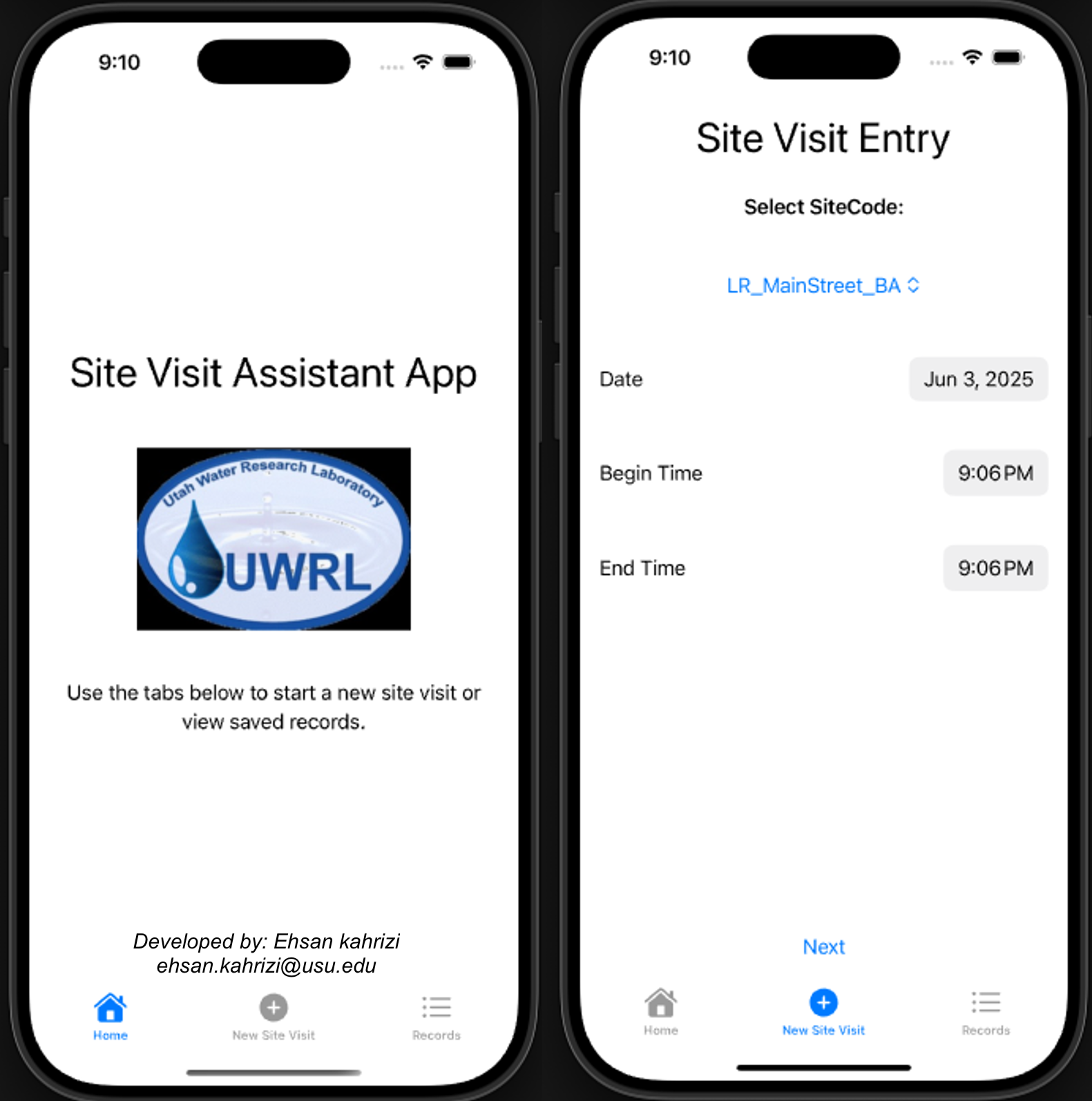 Site Visit Assistant app — data entry screen